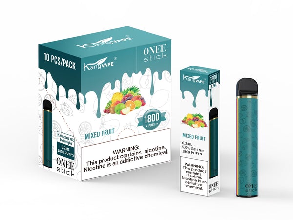 KangVape - Onee Stick 1800 Puffs - Disposable Vape - Teal device standing next to its box and case with white and teal labels.