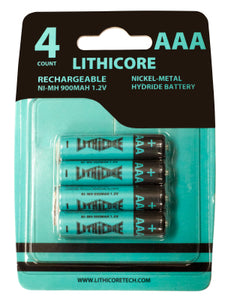 Lithicore - Rechargeable - AAA - NiMH - 900mAh - 4Pack - Batteries