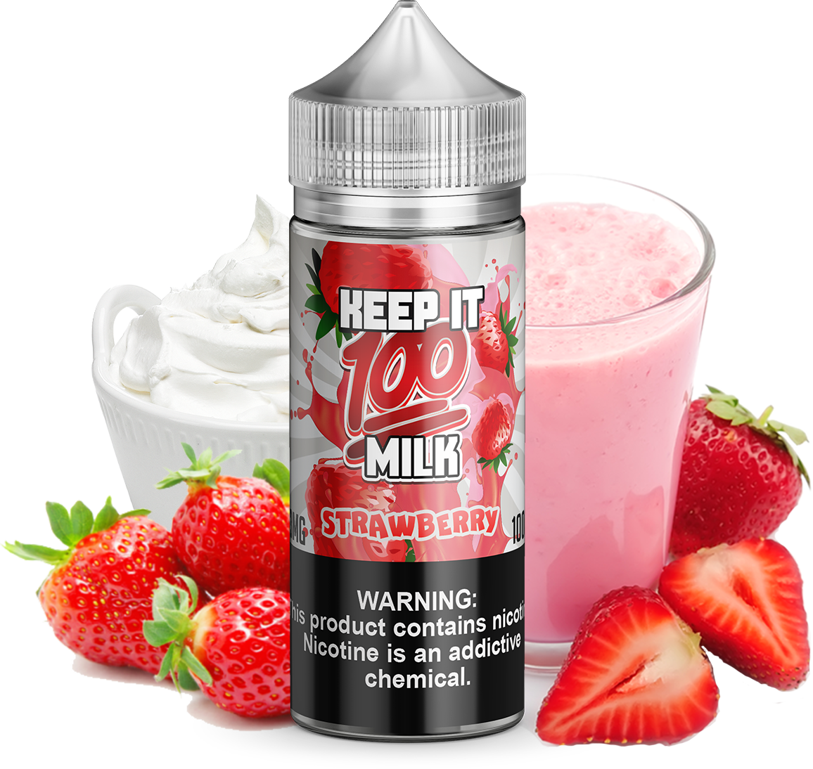 Keep It 100 - Strawberry Milk - 100ML Vape Juice - Strawberry Cream and Milk plastic bottle