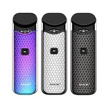 Smok - Nord Kit  -  Pod System - Three Nord devices set in a row facing forward in rainbow, black and white, and black.