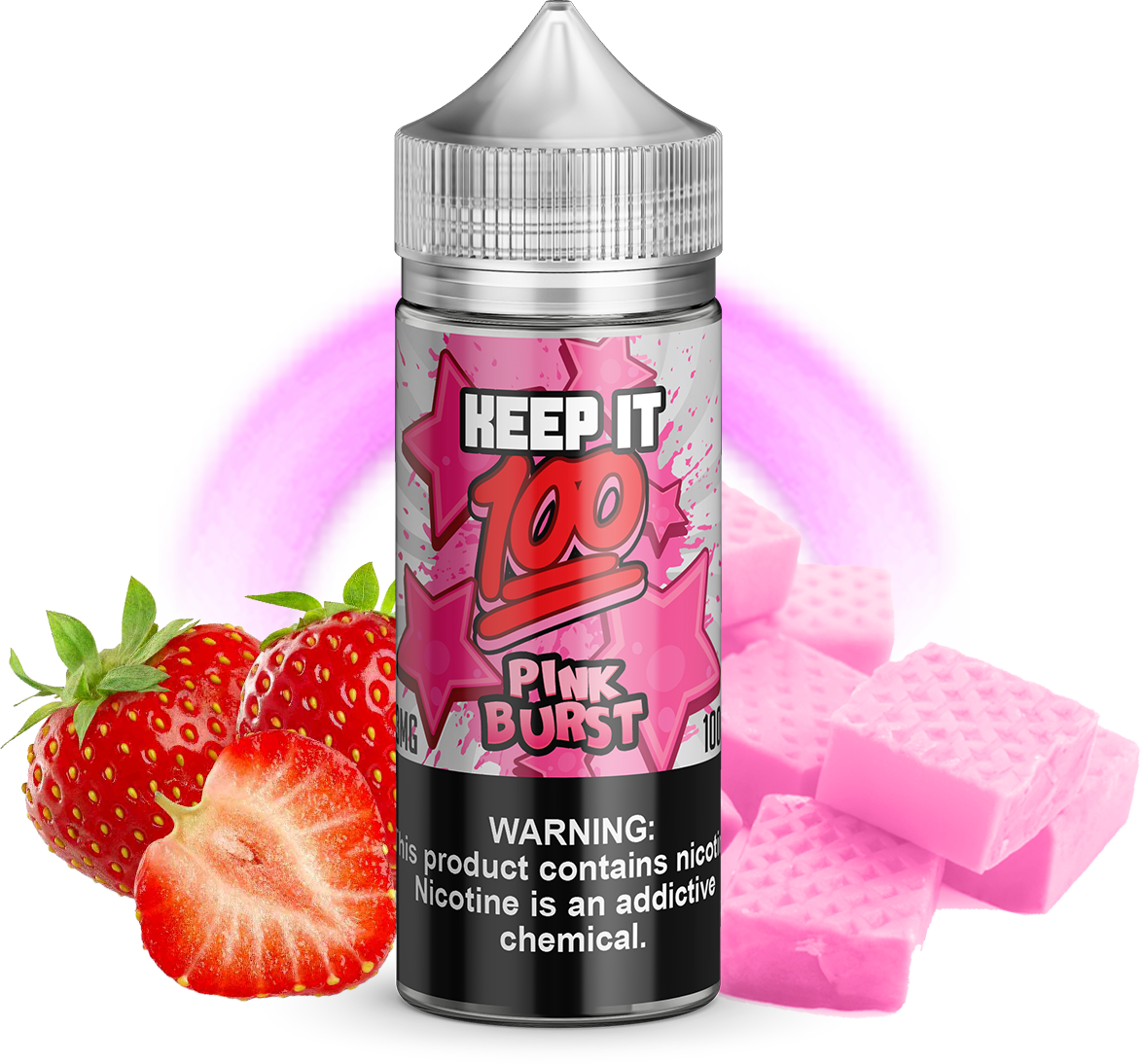 Keep It 100 - Pink Burst - 100ML Vape Juice - Plastic Bottle Strawberry Starburst Candy