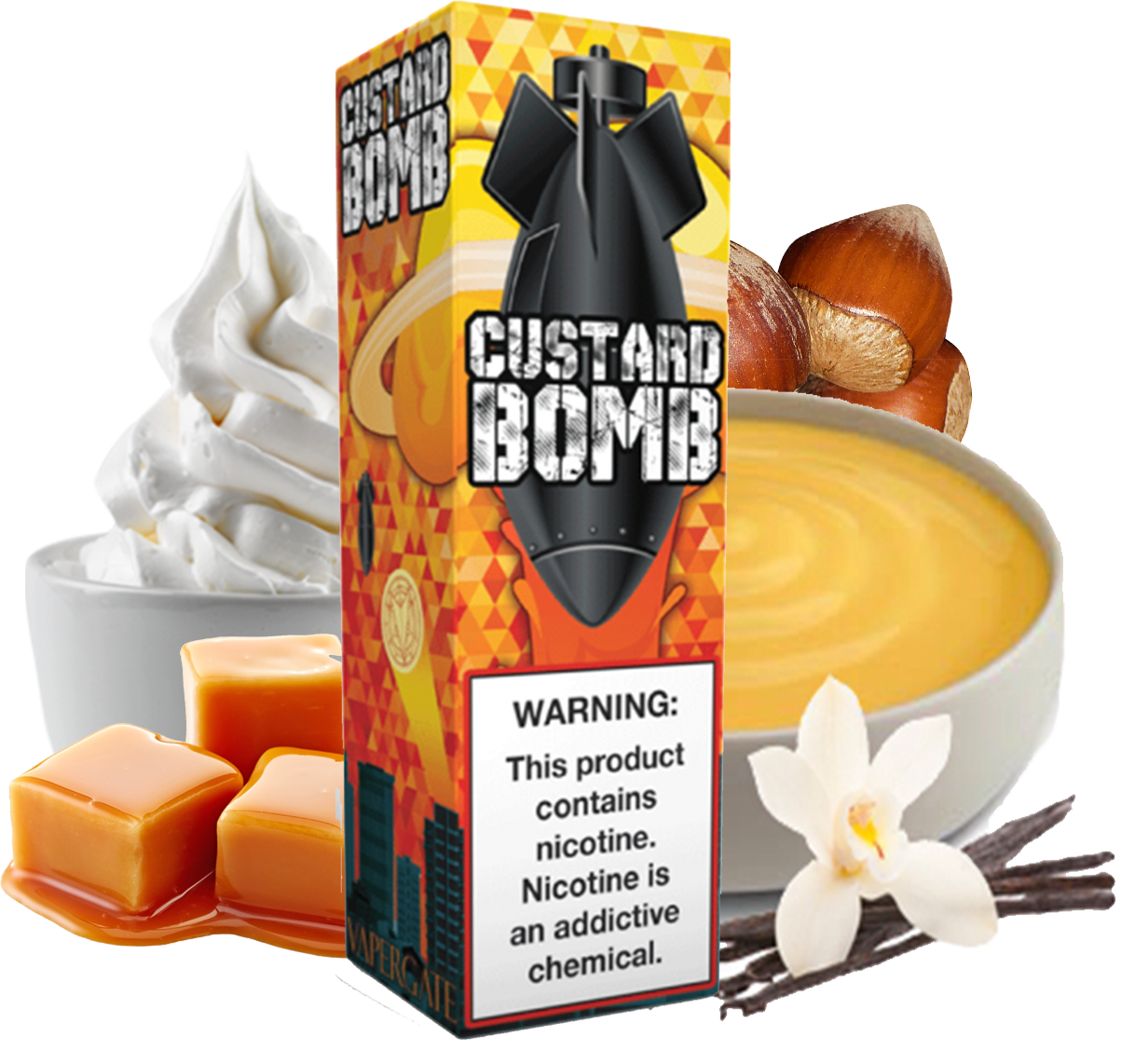 Vapergate - Custard Bomb - 120ML Vape Juice - Vanilla Custard Caramel Nuts Plastic Bottle