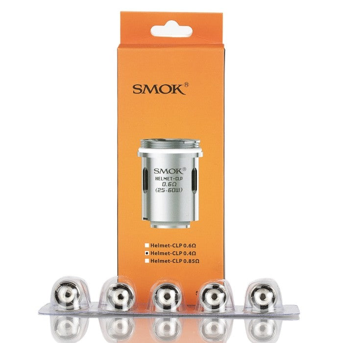 Smok Helmet-CLP 0.4 Replacement Coils orange box with the strip of 5 coils laid in front.